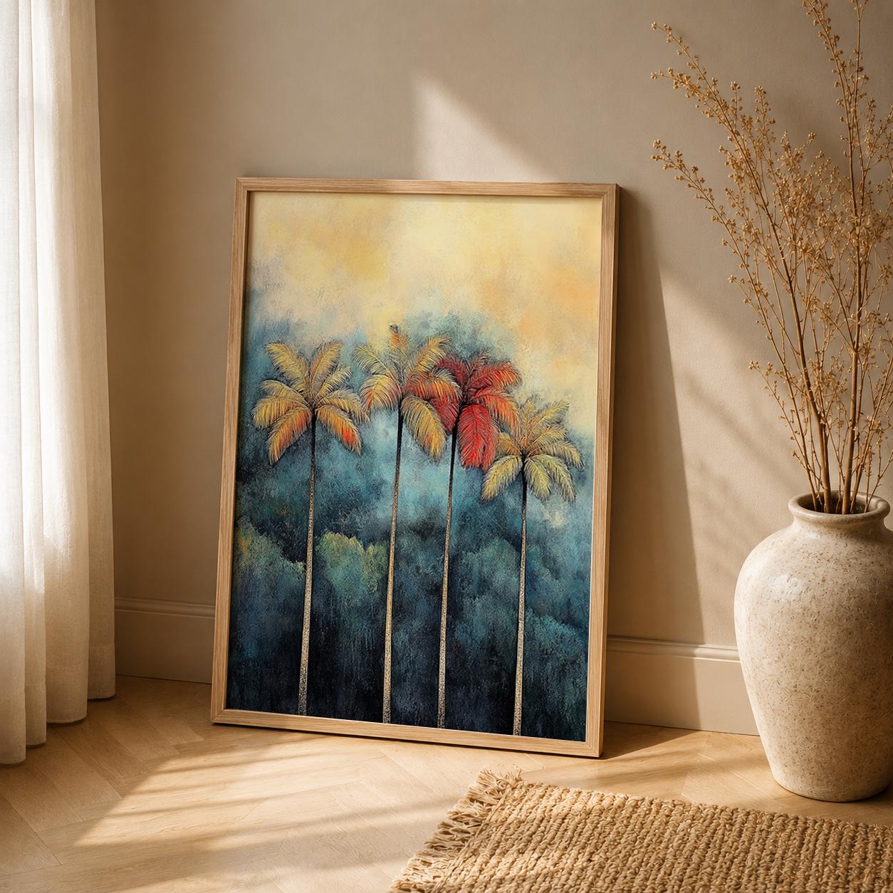 Tropical Palm Tree Wall Art Print, Coastal Living Room Decor, Beach House Artwork, Modern Island Style Wall Hanging, Resort Inspired Home