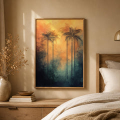 Sunset Palm Tree Wall Art Print, Tropical Coastal Decor, Beach House Living Room Artwork, Resort Style Home Accent, Vacation Villa Wall