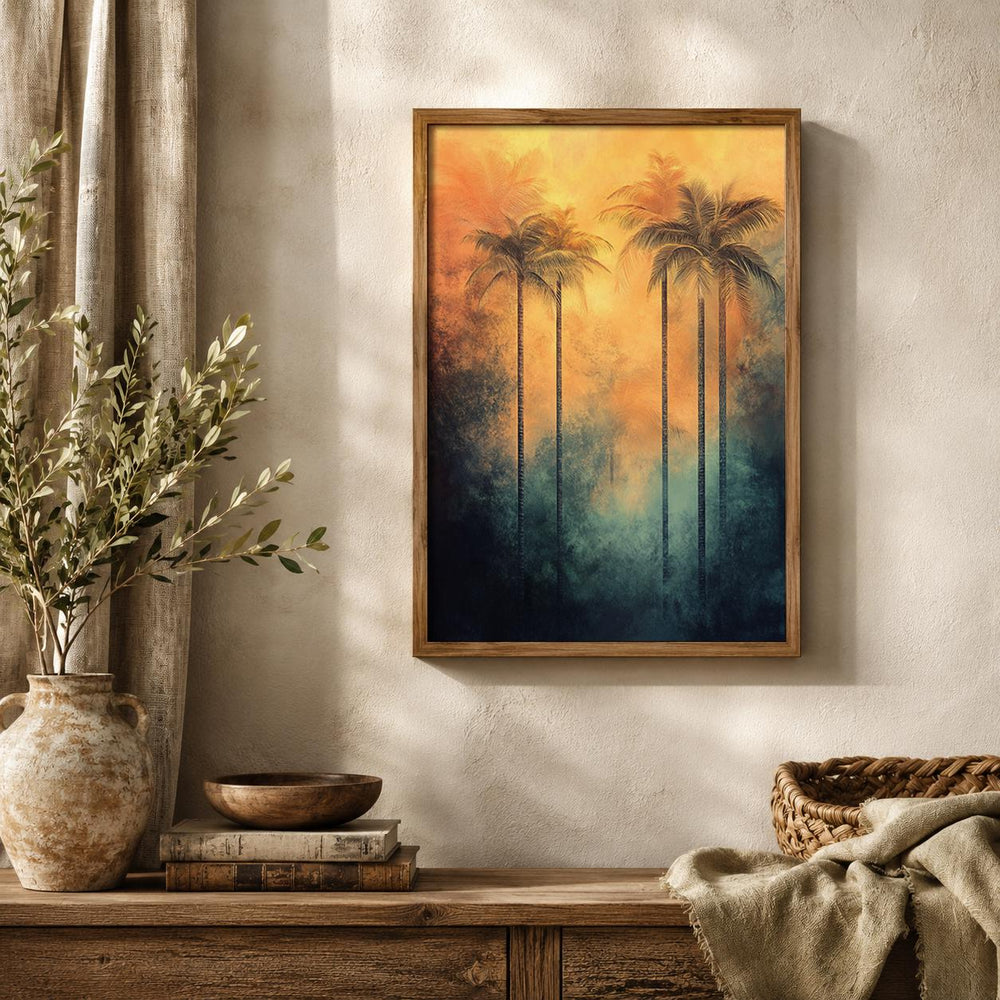 Sunset Palm Tree Wall Art Print, Tropical Coastal Decor, Beach House Living Room Artwork, Resort Style Home Accent, Vacation Villa Wall