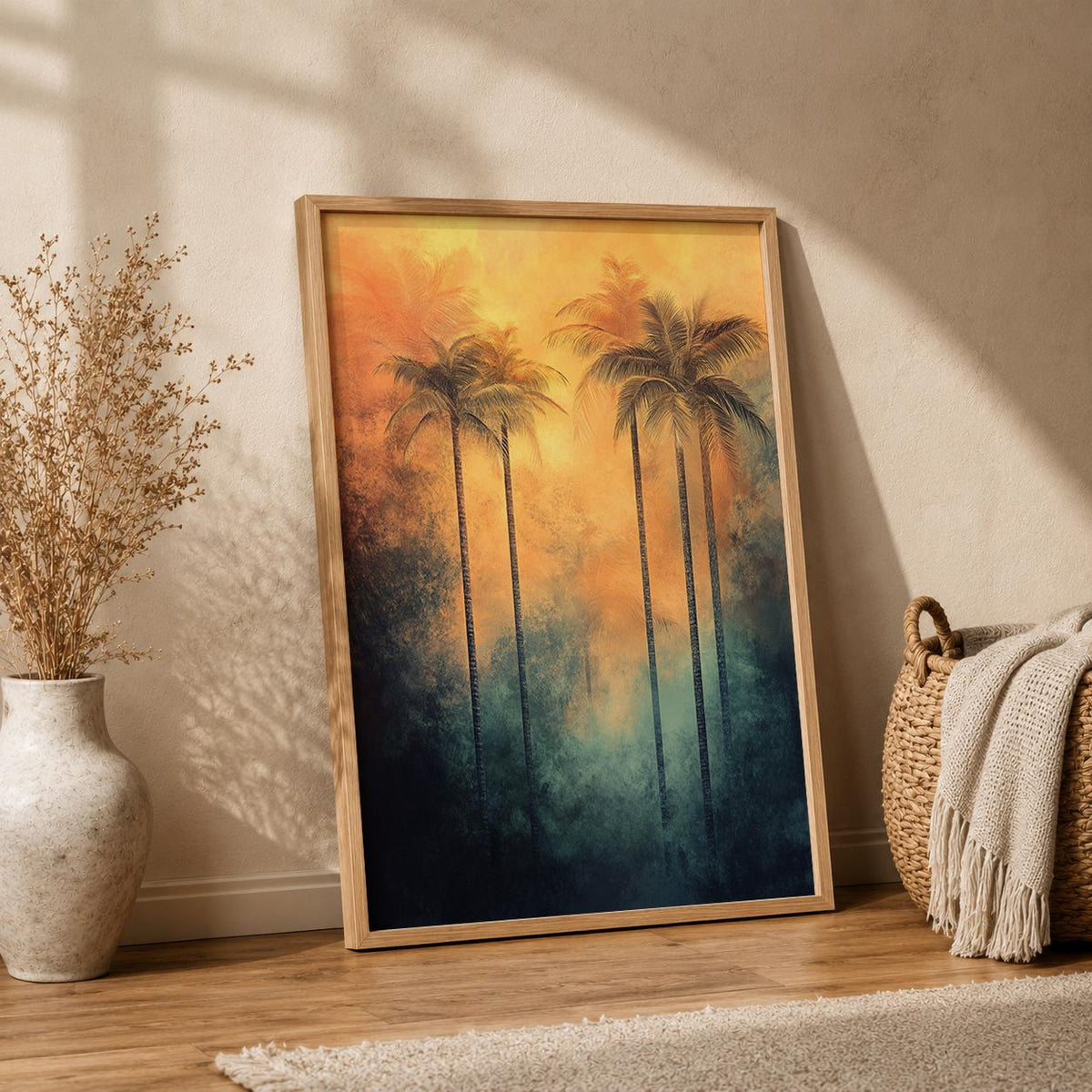 Sunset Palm Tree Wall Art Print, Tropical Coastal Decor, Beach House Living Room Artwork, Resort Style Home Accent, Vacation Villa Wall