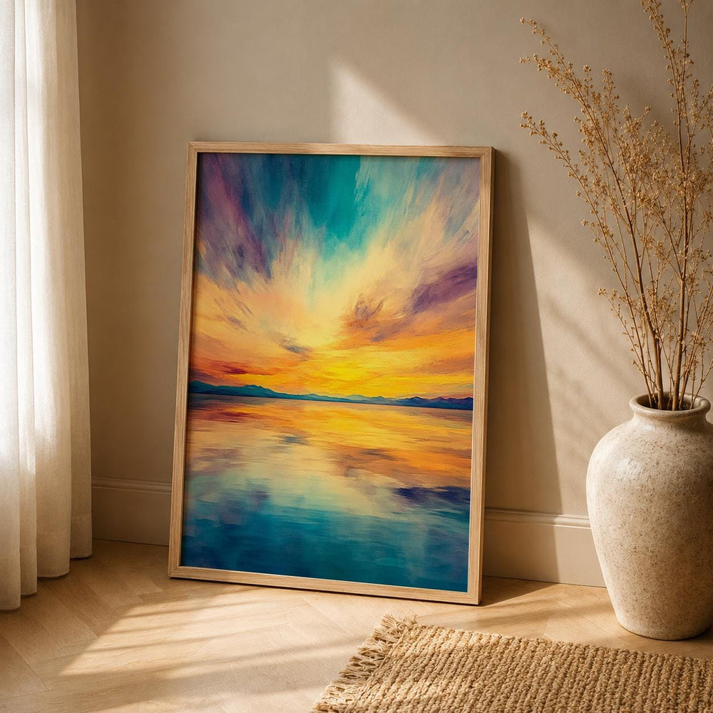 Vibrant Sunset Seascape Print, Coastal Horizon Wall Art, Colorful Ocean Artwork, Modern Beach Decor, Serene Waterscape Accent