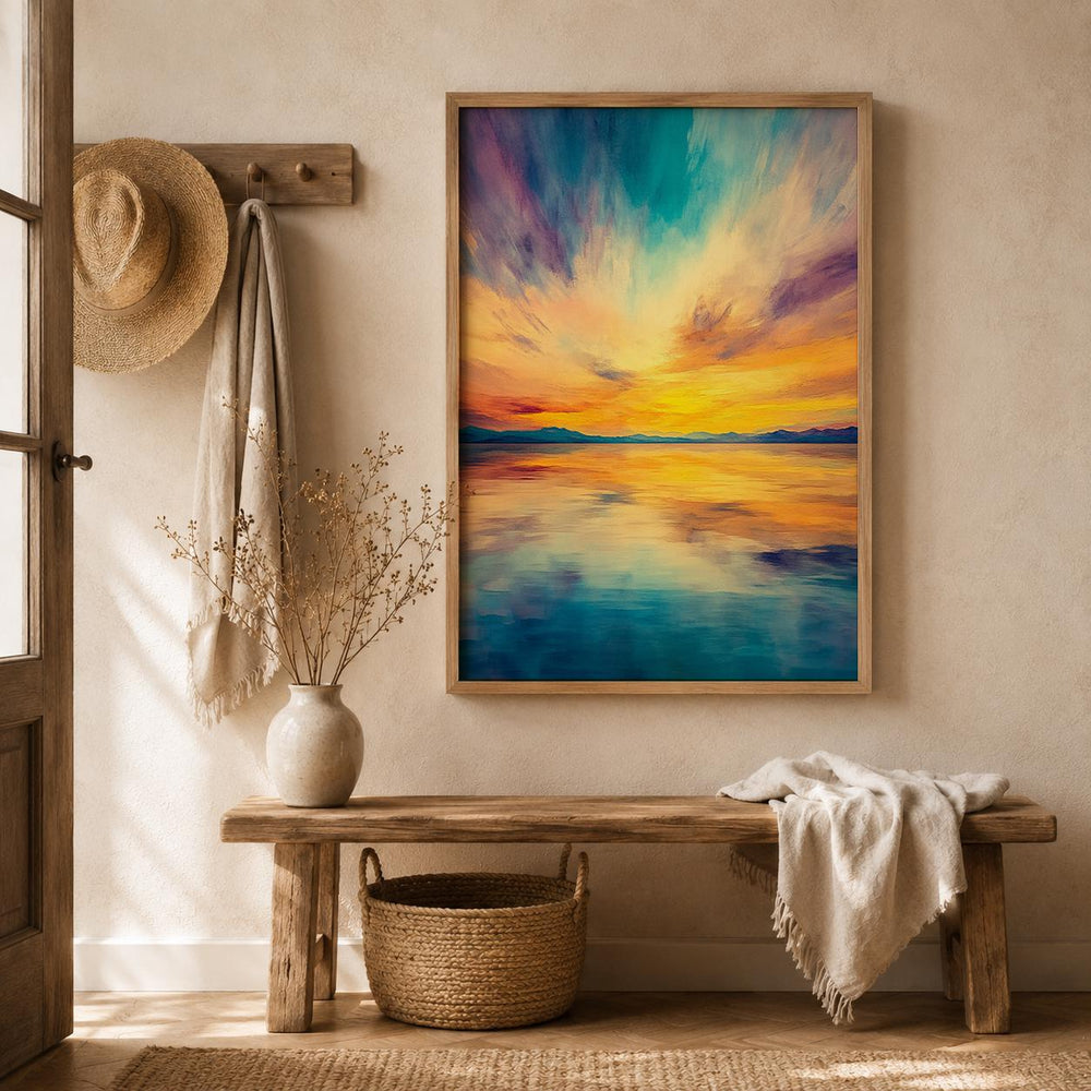 Vibrant Sunset Seascape Print, Coastal Horizon Wall Art, Colorful Ocean Artwork, Modern Beach Decor, Serene Waterscape Accent