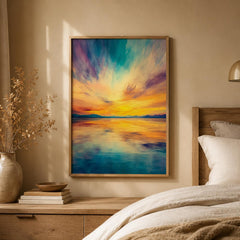 Vibrant Sunset Seascape Print, Coastal Horizon Wall Art, Colorful Ocean Artwork, Modern Beach Decor, Serene Waterscape Accent