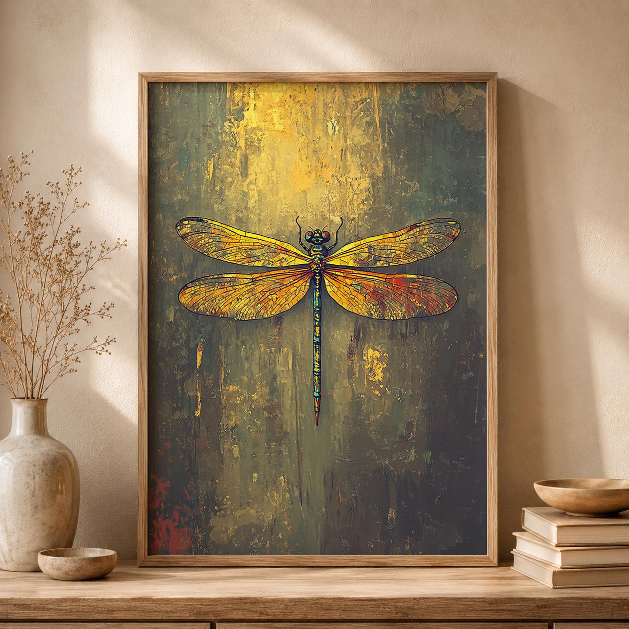 Dragonfly Nature Print, Botanical Wall Decor, Cottagecore Artwork, Rustic Farmhouse Accent, Vintage Living Room Poster