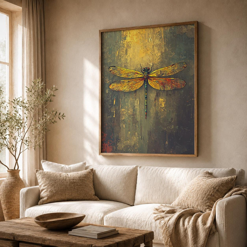 Dragonfly Nature Print, Botanical Wall Decor, Cottagecore Artwork, Rustic Farmhouse Accent, Vintage Living Room Poster