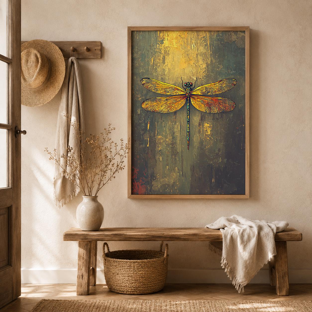 Dragonfly Nature Print, Botanical Wall Decor, Cottagecore Artwork, Rustic Farmhouse Accent, Vintage Living Room Poster