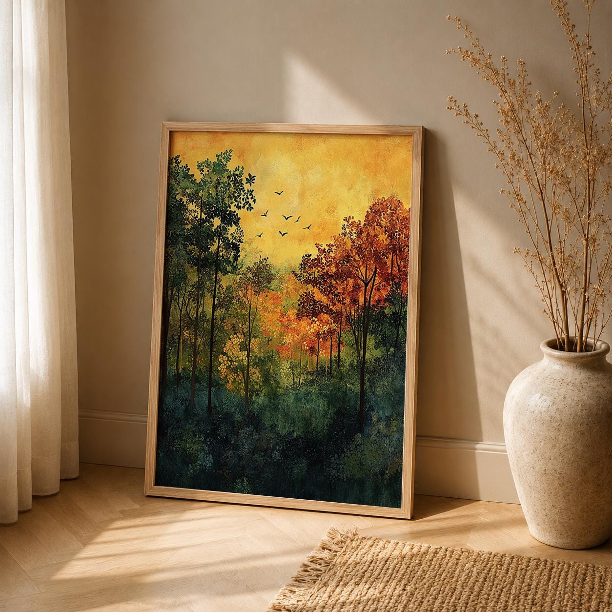 Autumn Forest Wall Art Print, Woodland Landscape Decor, Rustic Cabin Artwork, Nature Inspired Home Accent, Fall Season Gift Idea