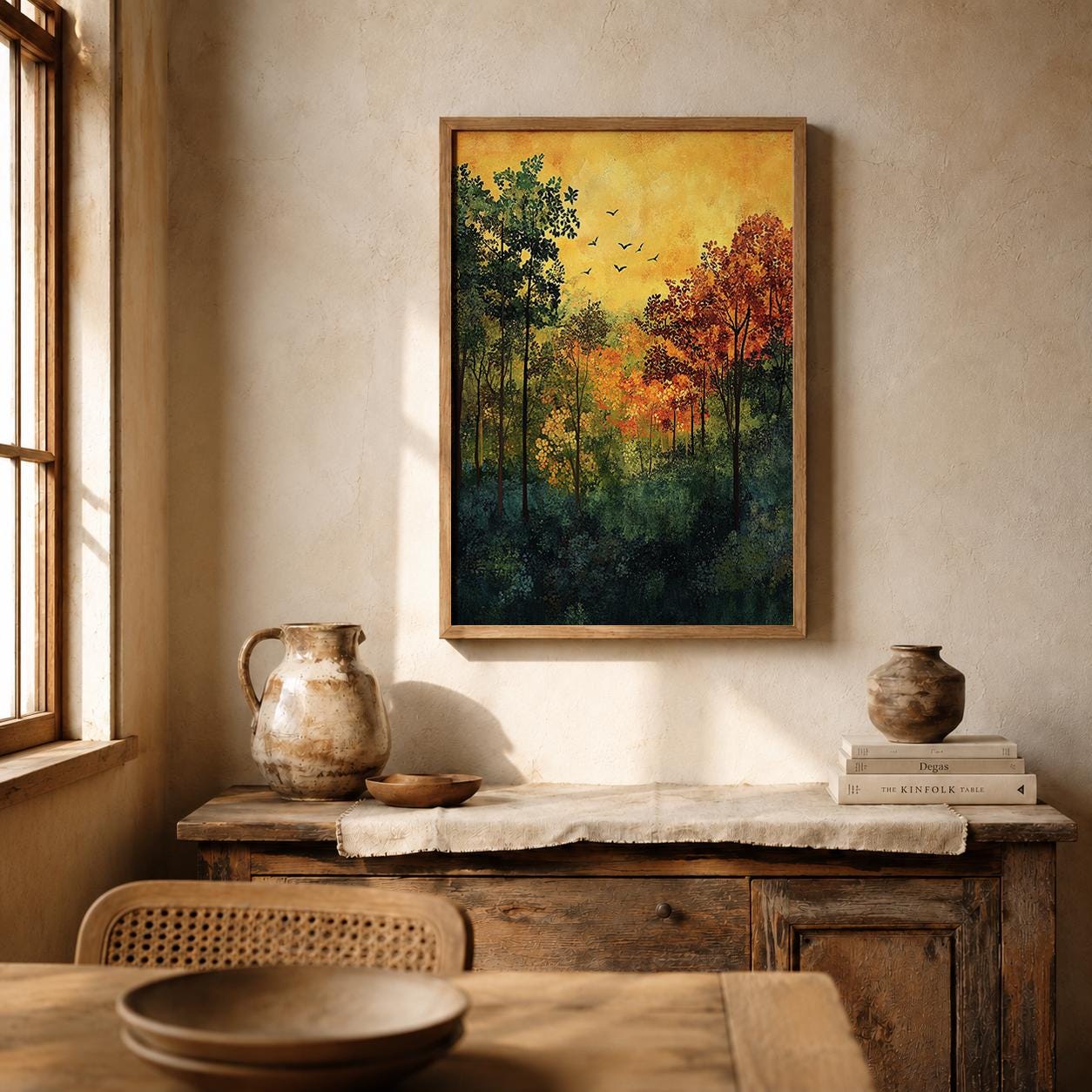 Autumn Forest Wall Art Print, Woodland Landscape Decor, Rustic Cabin Artwork, Nature Inspired Home Accent, Fall Season Gift Idea