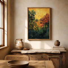 Autumn Forest Wall Art Print, Woodland Landscape Decor, Rustic Cabin Artwork, Nature Inspired Home Accent, Fall Season Gift Idea