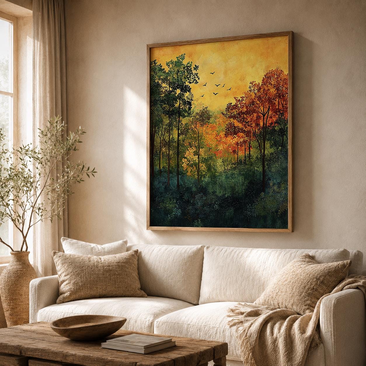 Autumn Forest Wall Art Print, Woodland Landscape Decor, Rustic Cabin Artwork, Nature Inspired Home Accent, Fall Season Gift Idea