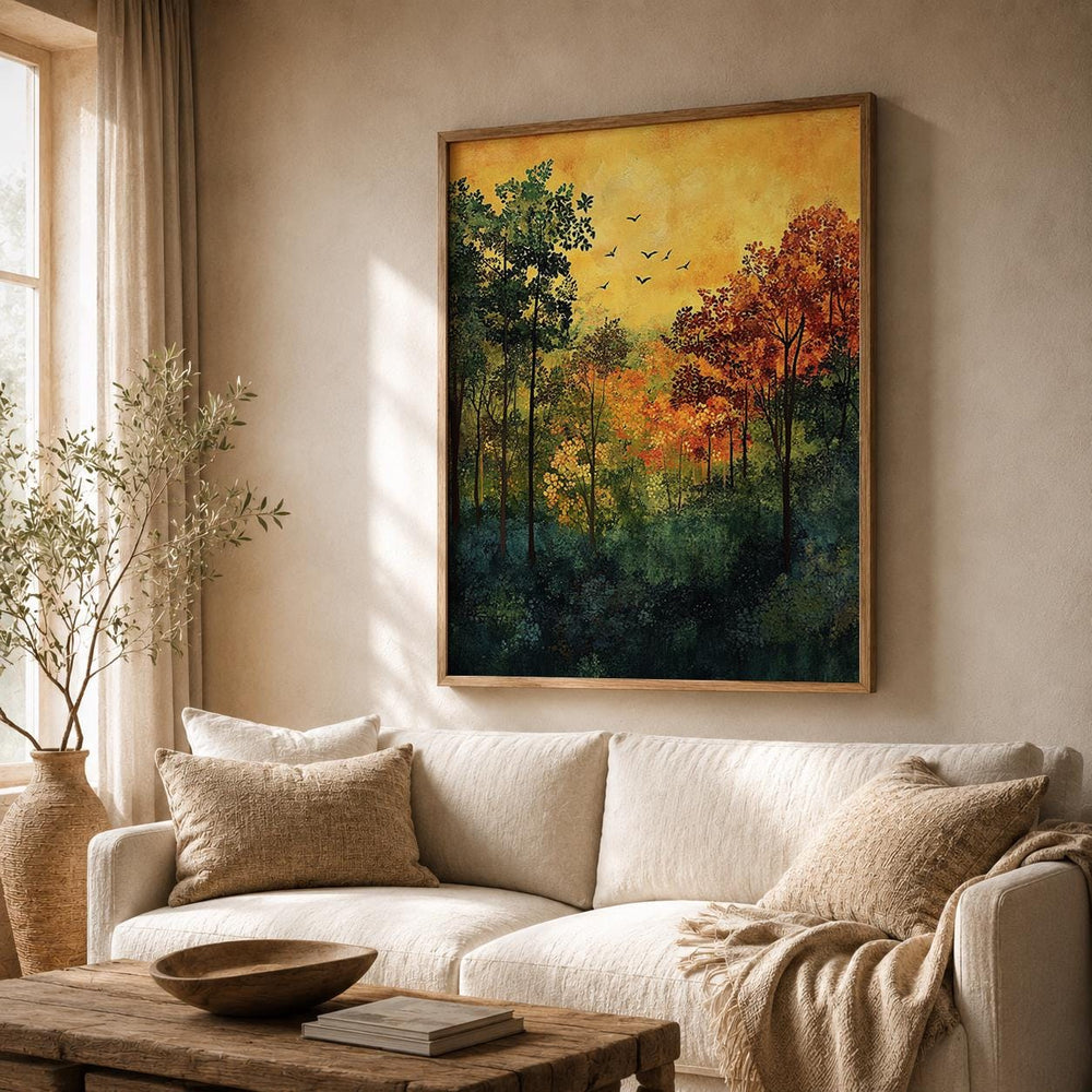 Autumn Forest Wall Art Print, Woodland Landscape Decor, Rustic Cabin Artwork, Nature Inspired Home Accent, Fall Season Gift Idea