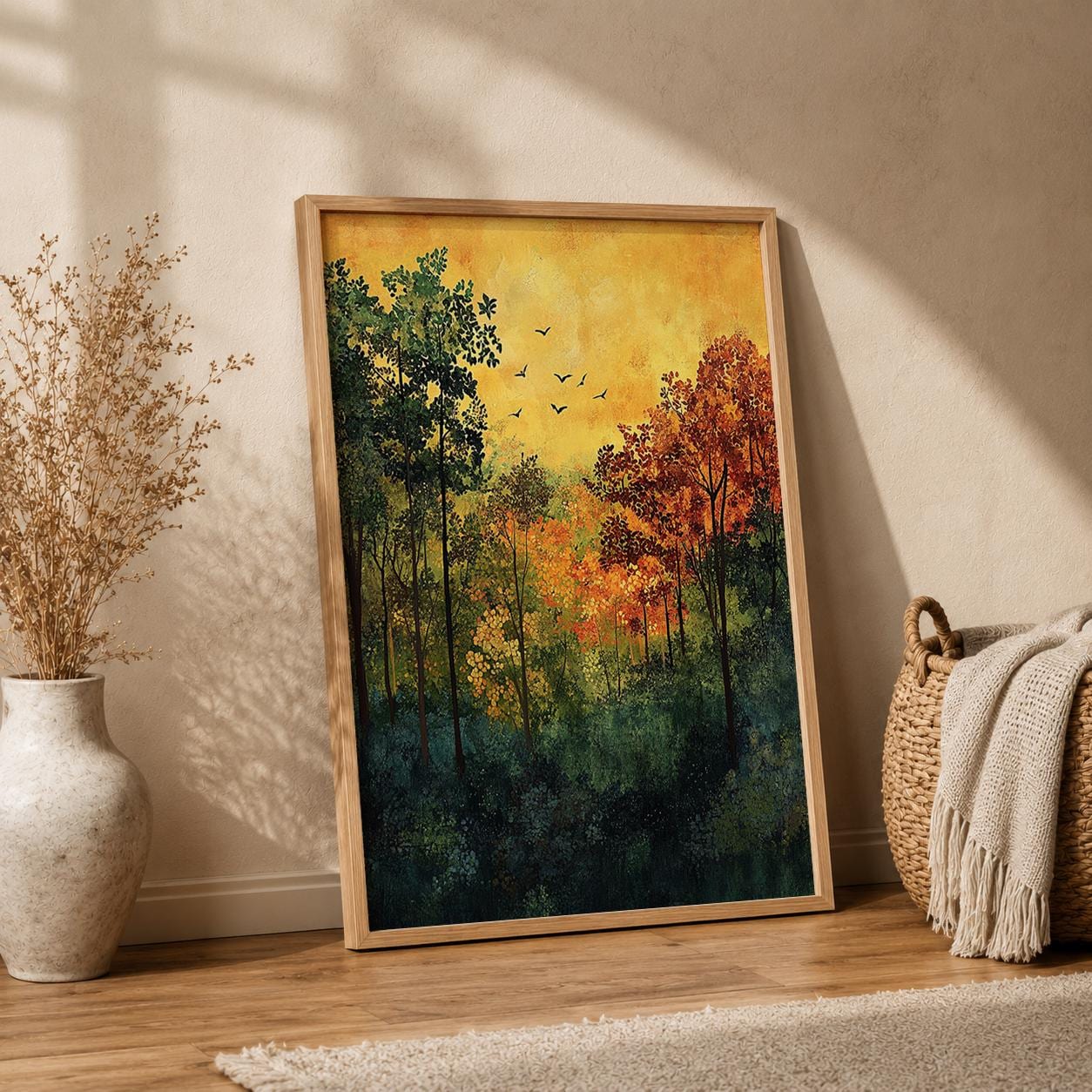 Autumn Forest Wall Art Print, Woodland Landscape Decor, Rustic Cabin Artwork, Nature Inspired Home Accent, Fall Season Gift Idea