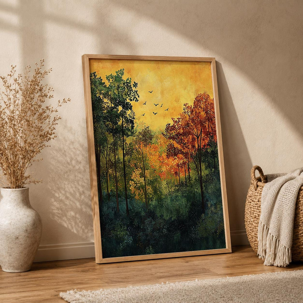 Autumn Forest Wall Art Print, Woodland Landscape Decor, Rustic Cabin Artwork, Nature Inspired Home Accent, Fall Season Gift Idea
