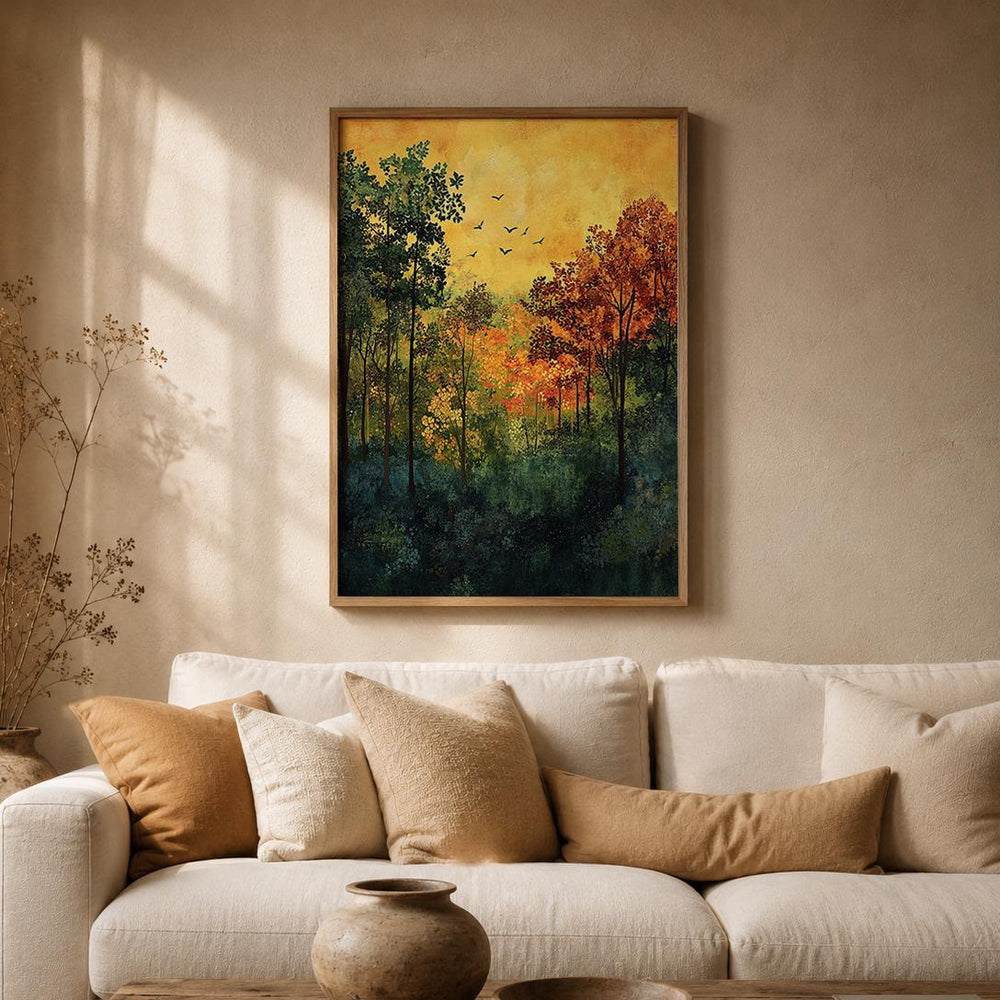 Autumn Forest Wall Art Print, Woodland Landscape Decor, Rustic Cabin Artwork, Nature Inspired Home Accent, Fall Season Gift Idea