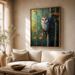 Woodland Owl Wall Art Print, Rustic Cabin Decor, Forest Animal Artwork, Cozy Cottage Wall Hanging, Nature Inspired Gift