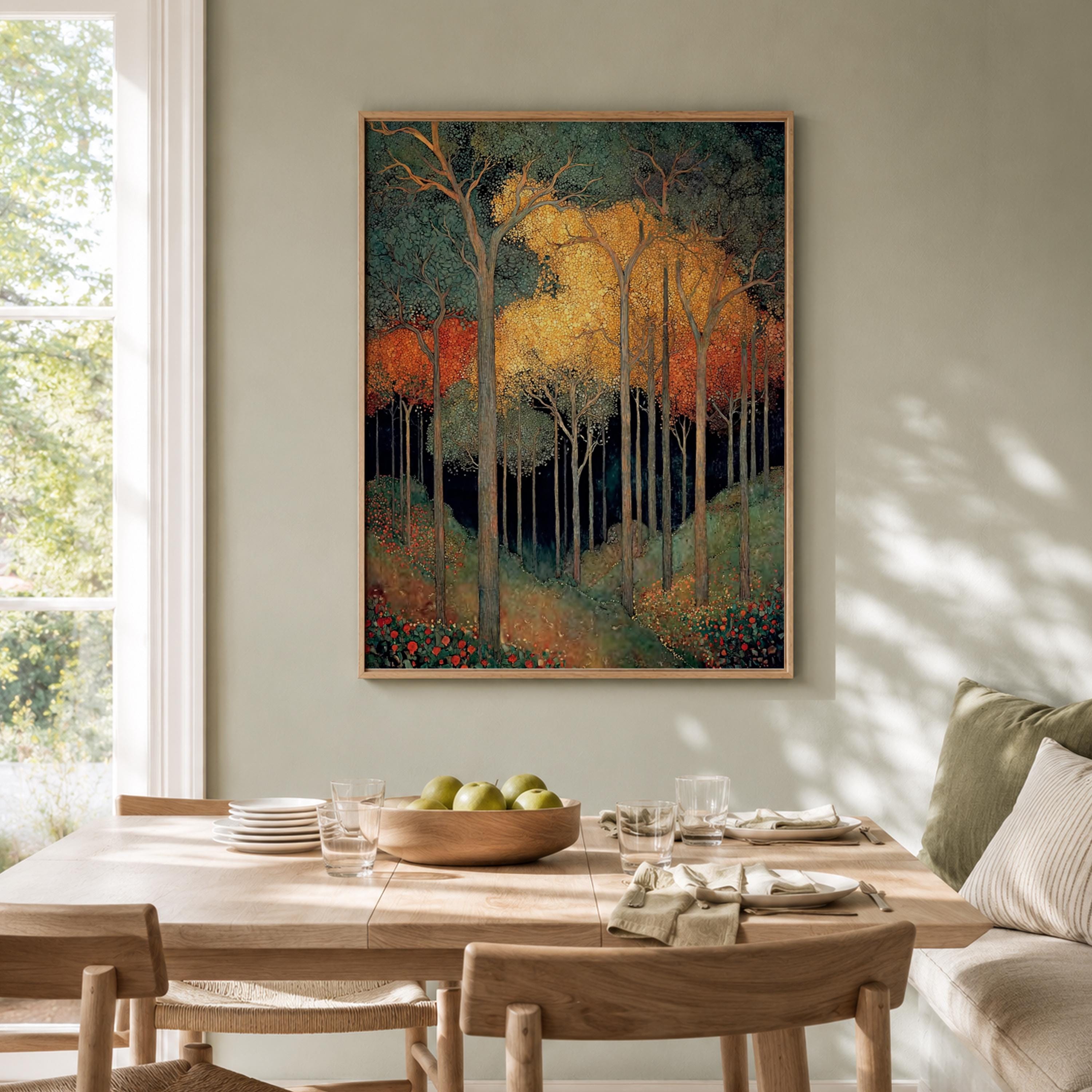 William Morris Forest Wall Art, Golden Woodland Canvas Print, Vintage Botanical Tree Poster, Dark Cottage Home Decor, Nature Lover Gift