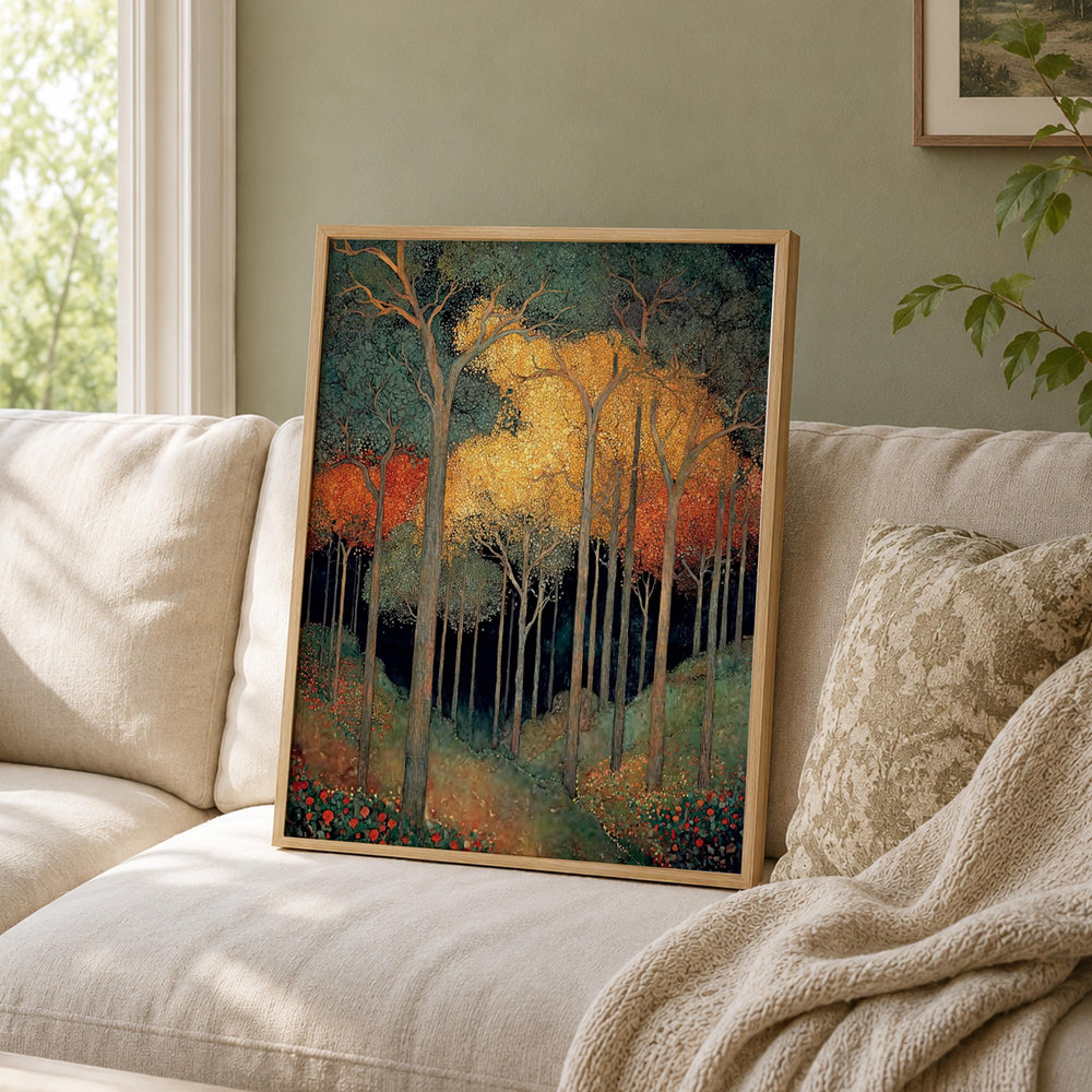 William Morris Forest Wall Art, Golden Woodland Canvas Print, Vintage Botanical Tree Poster, Dark Cottage Home Decor, Nature Lover Gift