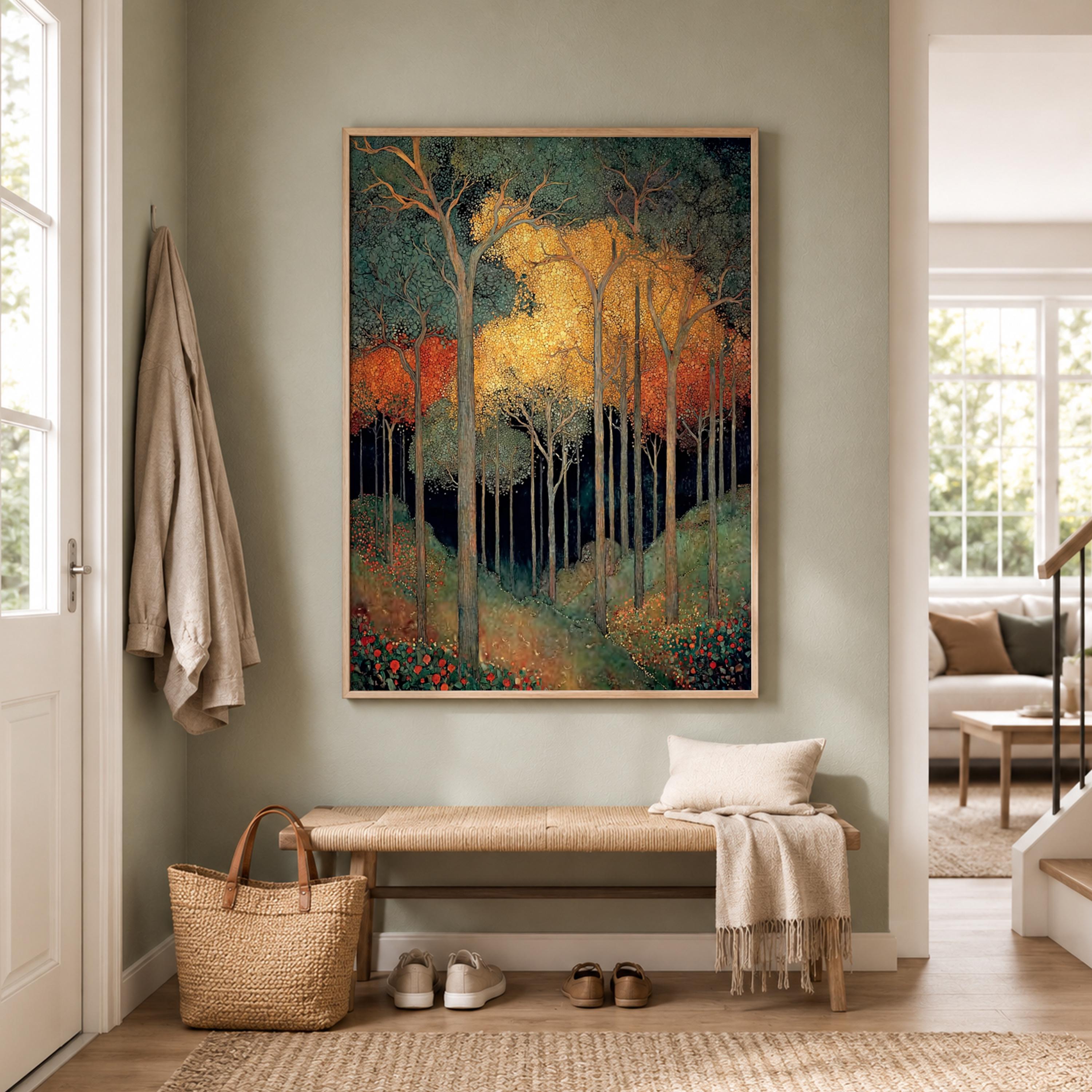 William Morris Forest Wall Art, Golden Woodland Canvas Print, Vintage Botanical Tree Poster, Dark Cottage Home Decor, Nature Lover Gift