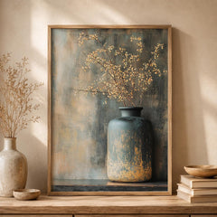 Farmhouse Botanical Vase Wall Art Print, Rustic Vase Wall Art Print, Neutral Cottage Artwork, Cottage Home Accent,Country Bedroom Decoration