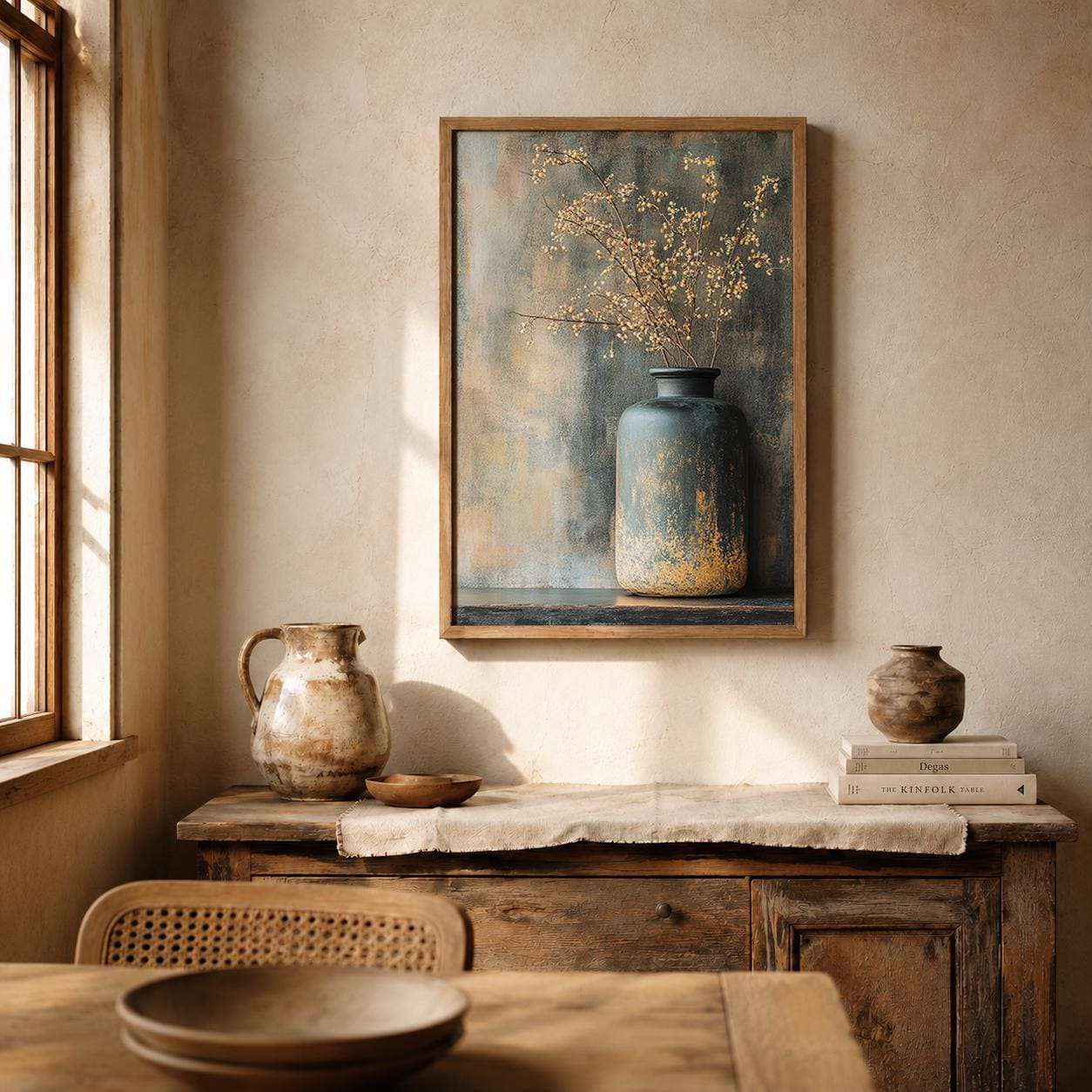 Farmhouse Botanical Vase Wall Art Print, Rustic Vase Wall Art Print, Neutral Cottage Artwork, Cottage Home Accent,Country Bedroom Decoration