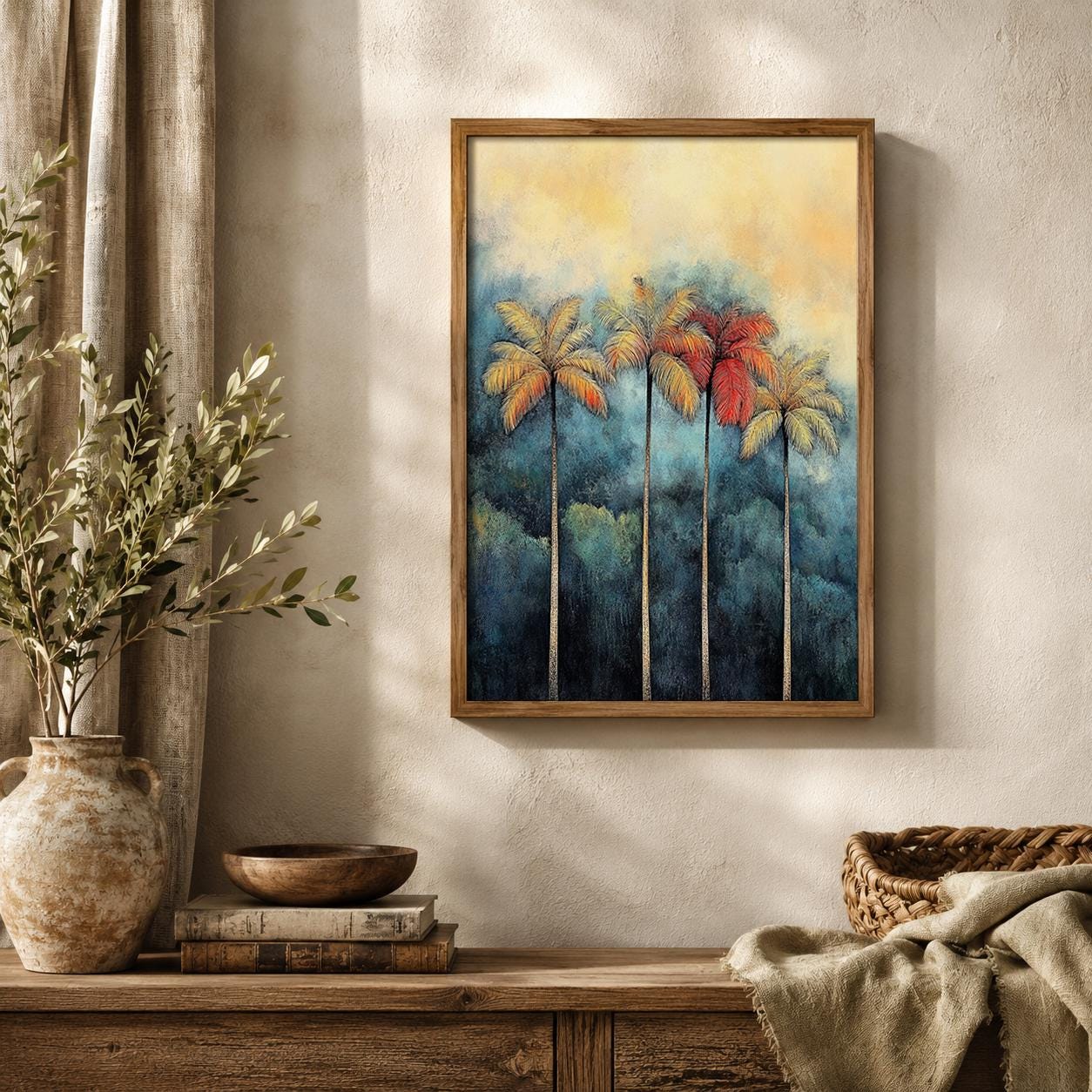 Tropical Palm Tree Wall Art Print, Coastal Living Room Decor, Beach House Artwork, Modern Island Style Wall Hanging, Resort Inspired Home