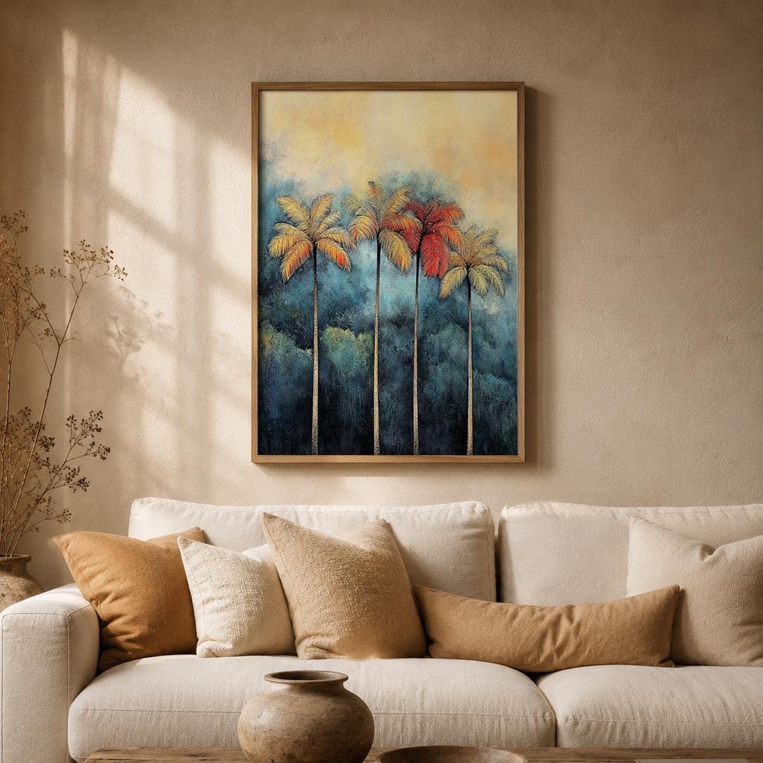 Tropical Palm Tree Wall Art Print, Coastal Living Room Decor, Beach House Artwork, Modern Island Style Wall Hanging, Resort Inspired Home