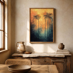 Sunset Palm Tree Wall Art Print, Tropical Coastal Decor, Beach House Living Room Artwork, Resort Style Home Accent, Vacation Villa Wall