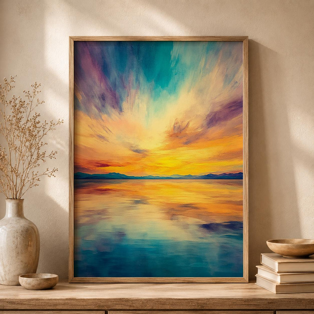Vibrant Sunset Seascape Print, Coastal Horizon Wall Art, Colorful Ocean Artwork, Modern Beach Decor, Serene Waterscape Accent
