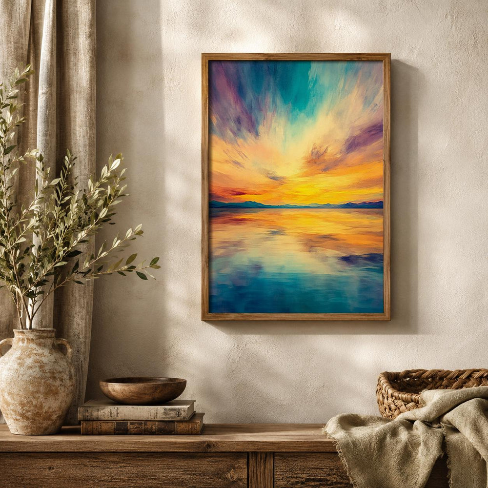 Vibrant Sunset Seascape Print, Coastal Horizon Wall Art, Colorful Ocean Artwork, Modern Beach Decor, Serene Waterscape Accent
