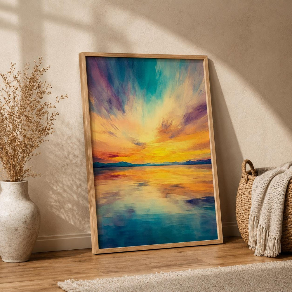 Vibrant Sunset Seascape Print, Coastal Horizon Wall Art, Colorful Ocean Artwork, Modern Beach Decor, Serene Waterscape Accent