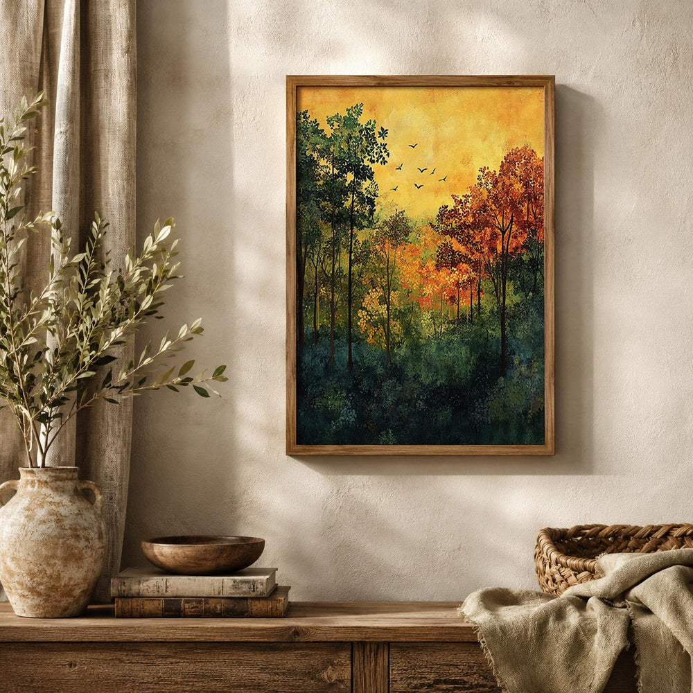Autumn Forest Wall Art Print, Woodland Landscape Decor, Rustic Cabin Artwork, Nature Inspired Home Accent, Fall Season Gift Idea