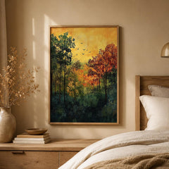 Autumn Forest Wall Art Print, Woodland Landscape Decor, Rustic Cabin Artwork, Nature Inspired Home Accent, Fall Season Gift Idea